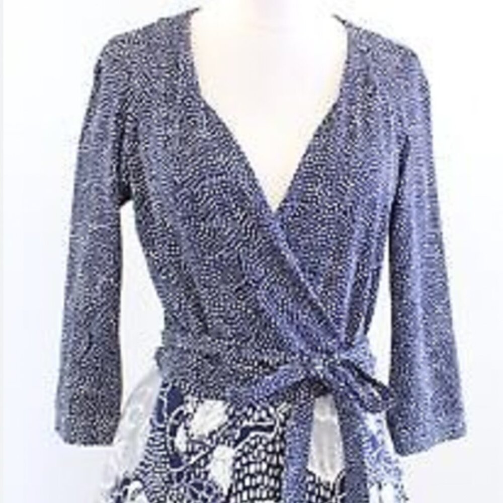 Diane Von Furstenberg Jewel Silk Wool Jersey Polka Dot Floral Wrap Dress Size 12